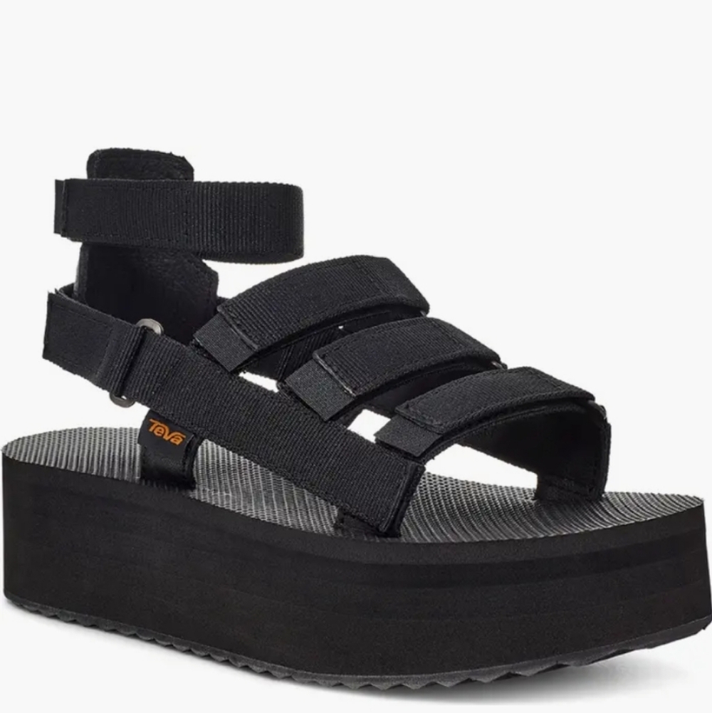 Teva Mevia Platform Strappy Black Leather Sandal (Womens 8.5)